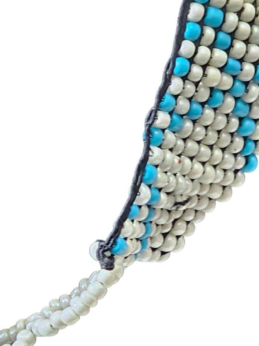 Vintage Beaded Fringe Bib Necklace Blue White Statement Tribal Boho Native Style - Picture 5 of 11